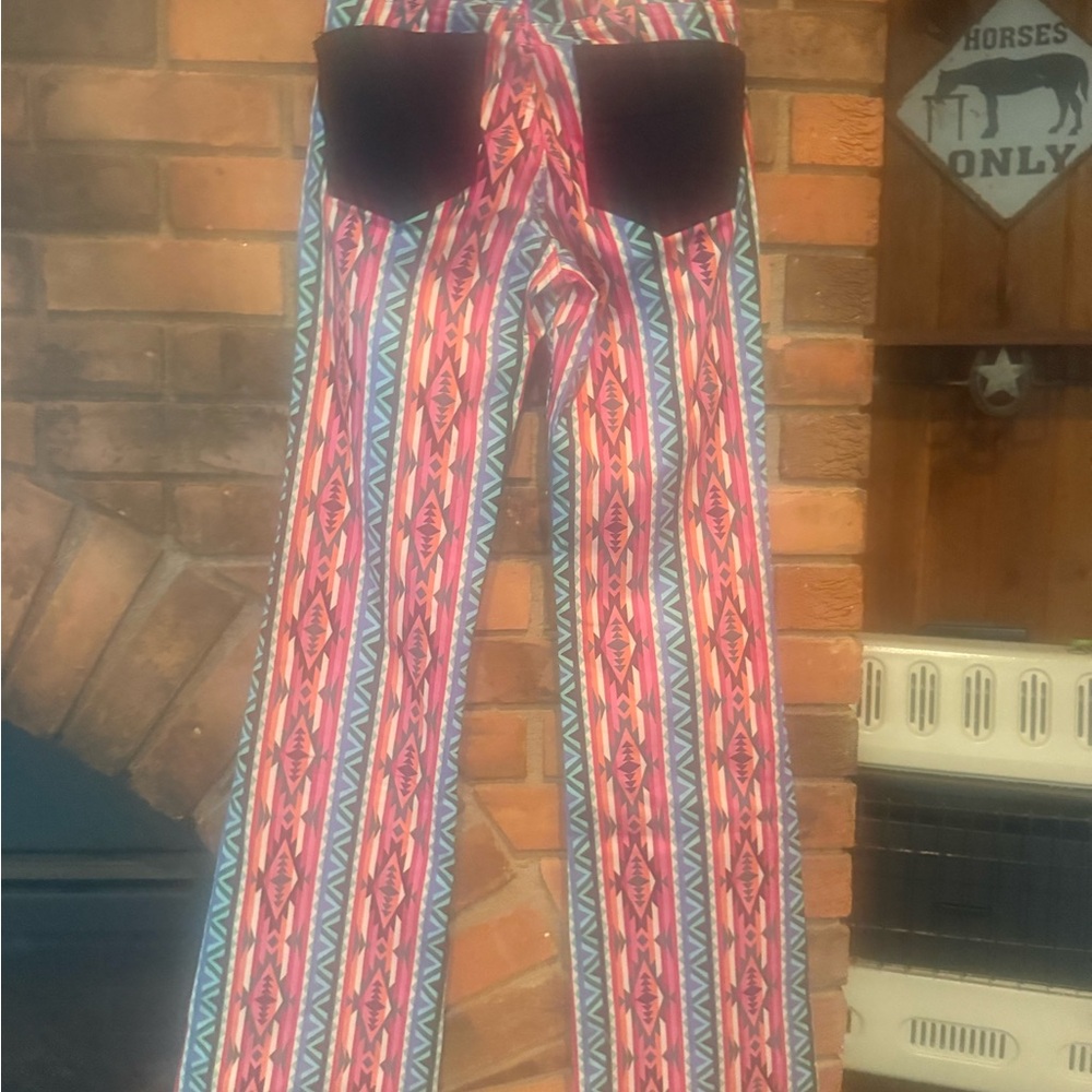 Straight-Leg Women's Jeans in Pink & Blue Aztec Print